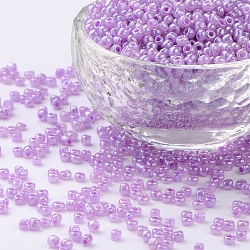 Glass Seed Beads, Ceylon, Round, Medium Orchid, 3mm, Hole: 1mm, about 10000pcs/pound(SEED-A011-3mm-150)