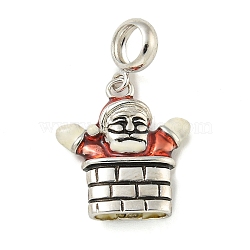 Anti-Tarnish Rhodium Plated 925 Sterling Silver Enamel Christmas European Dangle Charms, Santa Claus Large Hole Pendants, Platinum, FireBrick, 23mm, Hole: 4mm(STER-Z010-02P-01A)