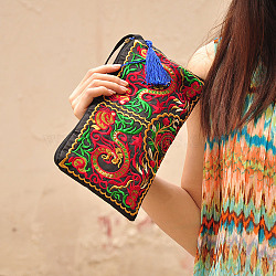 Embroidered Cloth Handbags, Clutch Bag with Zipper, Rectangle with Dargon Pattern, Colorful, 140x270mm(PW-WG78529-01)
