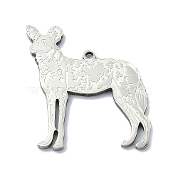 201 Stainless Steel Pendants, Laser Cut, Dog Charm, Stainless Steel Color, 26x26x1mm, Hole: 1.4mm(STAS-R118-05P)