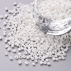 Glass Seed Beads, Opaque Colors Lustered, Round, White, 2mm, Hole: 1mm, about 30000pcs/pound(SEED-A012-2mm-121)