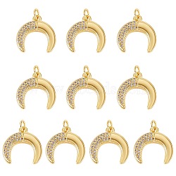 10Pcs Rack Plating Brass Micro Pave Cubic Zirconia Pendants, Real 18K Gold Plated, Long-Lasting Plated, Double Horn/Crescent Moon, Clear, 17x17x3mm, Jump Ring: 5x0.8mm, 3.4mm Inner Diameter(KK-SZ0001-80)