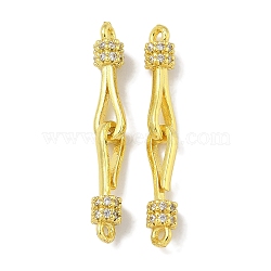 Brass Micro Pave Clear Cubic Zirconia Hook and S-Hook Clasps, Real 18K Gold Plated, 33x5x4mm, Hole: 1.2mm(KK-P284-11G)