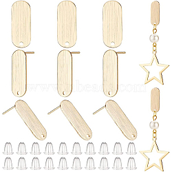 16Pcs Brass Stud Earring Findings, with Hole, Oval, Nickel Free, with 40Pcs Plastic Ear Nuts, Real 18K Gold Plated, 21x8mm, Hole: 1.4mm, Pin: 0.9mm(KK-BC0009-02)