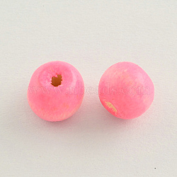 Dyed Natural Wood Beads, Round, Lead Free, Pink, 6x4~5mm, Hole: 2mm, about 13600pcs/1000g(WOOD-Q006-6mm-07-LF)