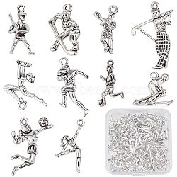 SUNNYCLUE 60Pcs 10 Style Tibetan Style Alloy Pendants, Volleyball Player & Hockey Player & Gymnast, Antique Silver, 16~31x11.5~26x2~6mm, Hole: 1~2mm, 6pcs/style(FIND-SC0003-69)