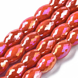 Electroplate Glass Beads Strands, AB Color Plated, Faceted, Oval, FireBrick, 11x8mm, Hole: 1.2mm, about 60pcs/strand, 26.38 inch(67cm)(EGLA-S194-15A-A02)