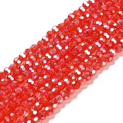Transparent Glass Beads, Faceted, Round, Red, 4.5x4mm, Hole: 1mm, about 94~95pcs/strand, 13.98''(35.5cm)(EGLA-A035-T4mm-B01)
