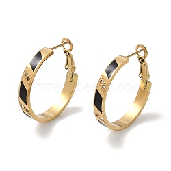 304 Stainless Steel Rhinestone Hoop Earrings for Women, Enamel Style, Real 18K Gold Plated, 27.5x4.5mm(EJEW-L283-051G-01)