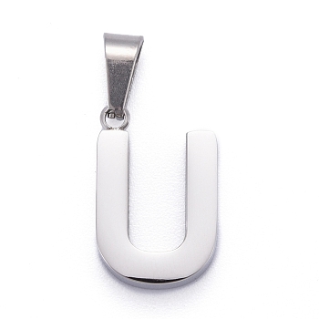 304 Stainless Steel Letter Pendants, Manual Polishing, Alphabet, Stainless Steel Color, Letter.U, 18.5x12x4mm, Hole: 6.5x3.5mm