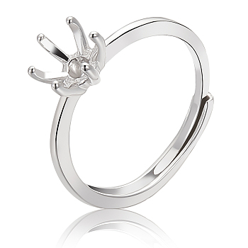 1Pc 925 Sterling Silver Adjustable Ring Findings, Prong Ring Settings, Silver, US Size 6 1/4(16.7mm), Tray: 5.7mm