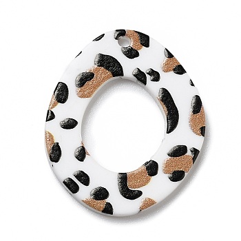 Leopard Pattern Opaque Acrylic Pendants, for DIY Earring Accessories, Twist Oval, Sandy Brown, 31x26x2mm, Hole: 1.6mm