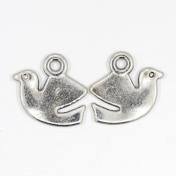 Alloy Charms, Cadmium Free & Lead Free, Dove of Peace, Antique Silver, 16x13x1.5mm, Hole: 2mm