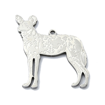 201 Stainless Steel Pendants, Laser Cut, Dog Charm, Stainless Steel Color, 26x26x1mm, Hole: 1.4mm