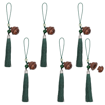 Rosewood Bell Pendants Decorations, Tassel for Keychain Backpack Mobile Phone Ornaments, Green, 170mm