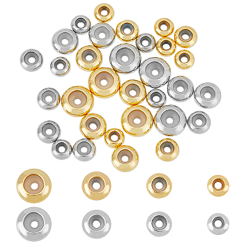 CHGCRAFT 40Pcs 8 Style Brass Beads, with Rubber Inside, Slider Beads, Stopper Beads, Rondelle, Platinum & Golden, 6~10x3~4mm, Hole: 2mm, 5pcs/style