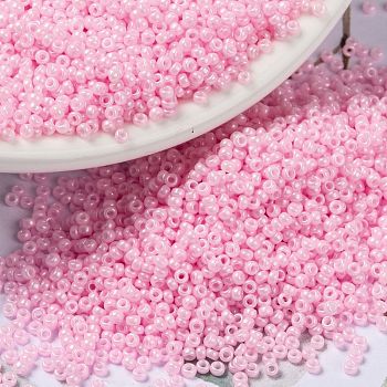 MIYUKI Round Rocailles Beads, Japanese Seed Beads, 15/0, (RR428) Opaque Baby Pink Luster, 15/0, 1.5mm, Hole: 0.7mm, about 27777pcs/50g