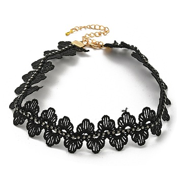 Polyester Lace Choker Necklaes, With Rhinestone, Black, 12.44 inch(31.6cm)