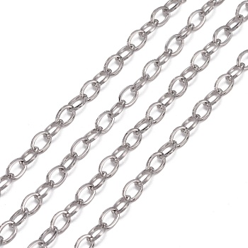 304 Stainless Steel Cable Chains, Soldered, Flat Oval, Stainless Steel Color, 4x3mm