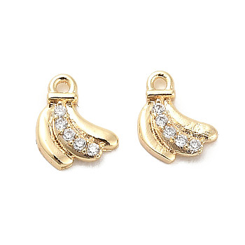 Brass Micro Pave Clear Cubic Zirconia Charms, Banana, Real 18K Gold Plated, 7.5x5.5x2mm, Hole: 0.9mm