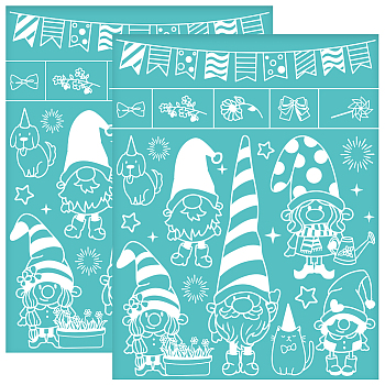 Self-Adhesive Silk Screen Printing Stencil, for Painting on Wood, DIY Decoration T-Shirt Fabric, Turquoise, Gnome, 280x220mm