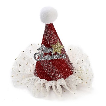 Christmas Hat Polyester Alligator Hair Clips for Women Girl, with Alloy Clips, Dark Red, 90x94mm, clip: 48x10mm.