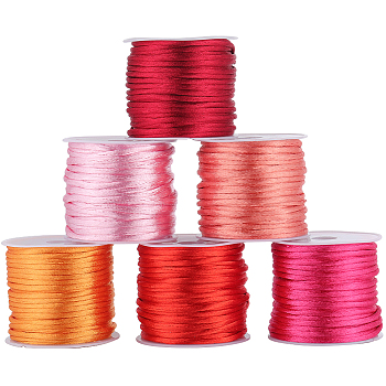 6 Rolls 6 Colors Nylon Rattail Satin Cord, Beading String, for Chinese Knotting, Jewelry Making, Mixed Color, 2mm, about 10.93 yards(10m)/roll, 1 roll/color