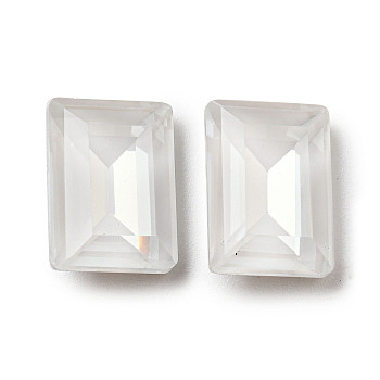 Glass Rhinestone Cabochons, Point Back & Back Plated, Faceted, Rectangle, Crystal, 14x10x6.5mm