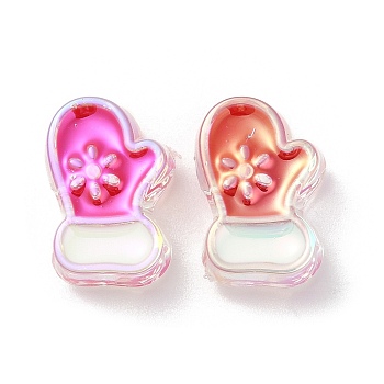 UV Plating Acrylic Beads, with Enamel, Iridescent, Christmas Decorations Theme, Gloves, 22x15x9mm, Hole: 3.5mm