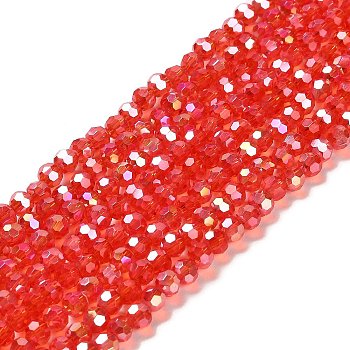 Transparent Glass Beads, Faceted, Round, Red, 4.5x4mm, Hole: 1mm, about 94~95pcs/strand, 13.98''(35.5cm)
