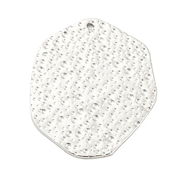 304 Stainless Steel Pendants, Textured, Flat Round Charm, Stainless Steel Color, 32x27x1.5mm, Hole: 1.4mm