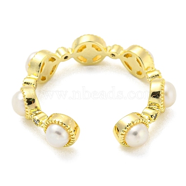 Natural Pearl Open Cuff Ring with Cubic Zirconia(RJEW-H220-19G)-3