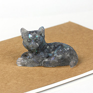 Natural Labradorite Cat Display Decorations, Sequins Resin Figurine Home Decoration, for Home Feng Shui Ornament, 80x50x50mm(WG85528-03)