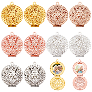 10Pcs 5 Colors Brass Diffuser Locket Pendants, Picture Frame Charms for Necklace, Flat Round with Flower, Mixed Color, 32x28x6.5mm, Hole: 1.5mm, 2pcs/color(KK-BC0008-30)