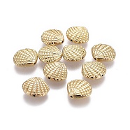 Alloy Beads, Lead Free & Nickel Free & Cadmium Free, Scallop Shell Shape, Real 14K Gold Plated, 12x13.5x4mm, Hole: 1mm(X-TIBEB-A004-007G-NR)