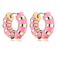 Enamel Striped Thick Hoop Earrings, Golden 316 Stainless Steel Jewelry for Women, Pink, 18x20.5x6mm, Pin: 0.9mm(JE1110H)