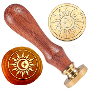 Wax Seal Stamp Set, Golden Tone Sealing Wax Stamp Solid Brass Head, with Retro Wood Handle, for Envelopes Invitations, Gift Card, Sun, 83x22mm, Stamps: 25x14.5mm(AJEW-WH0208-1009)