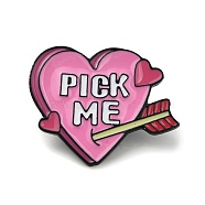 Inspirational Word Pick Me & Heart & Arrow Enamel Pins, Alloy Badge for Men Women, Hot Pink, 24.5x30.5x1.5mm(JEWB-G032-02C)