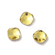 Glass Rhinestone Cabochons, Point Back & Back Plated, Faceted, Square, Citrine, 5x5x2mm(RGLA-P037-07A-D226)