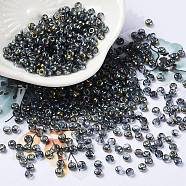 Transparent Glass Seed Beads, Half Plated, Two Tone, Round, Gray, 8/0, 3x2mm, Hole: 1mm(SEED-Z001-B-D01)