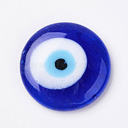 Handmade Lampwork Evil Eye Cabochons, Flat Round, Blue, 20x8mm(LAMP-E106-03A)