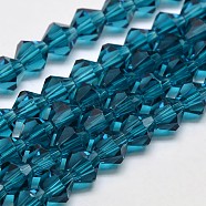 Imitate Austrian Crystal Bicone Glass Beads Strands, Grade AA, Faceted, Steel Blue, 4x4mm, Hole: 1mm, about 93~95pcs/strand, 14 inch(X1-GLAA-F029-4x4mm-01)