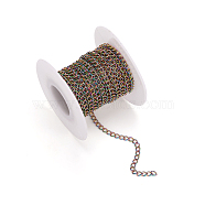 Ion Plating(IP) 304 Stainless Steel Curb Chains, with Spool, Soldered, Rainbow Color, 4x3x0.6mm, about 16.40 Feet(5m)/Roll(MP-TAC0010-01M)