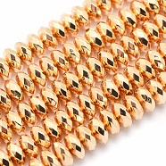 Electroplate Non-magnetic Synthetic Hematite Beads Strands, Grade AA, Long-Lasting Plated, Faceted, Rondelle, Light Gold Plated, 6x3mm, Hole: 1mm, about 142pcs/strand, 15.7 inch(40cm)(G-L485-06D-LG)