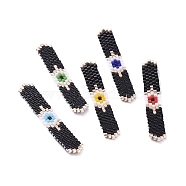 MIYUKI Japanese Seed Beads, Handmade Pendants, Loom Pattern, with Polyester Threads, Eye, Rectangle, Mixed Color, 43x7x1.5mm, Hole: 0.7mm(PALLOY-JF00433-M)