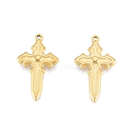 Ion Plating(IP) 304 Stainless Steel Pendant, Cross, Real 18K Gold Plated, 33.5x20x3.5mm, Hole: 1.5mm(STAS-B027-27G)