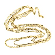 Ion Plating(IP) 304 Stainless Steel Multi Layered Necklaces, Paperclip Chain & Box Chain & Link Chain Necklaces, Real 18K Gold Plated, 16.06 inch(40.8cm), 1.5~3mm(NJEW-S426-04G)