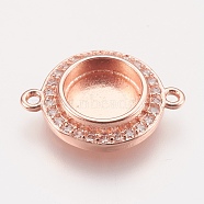 Brass Micro Pave Cubic Zirconia Links, Cabochon Connector Settings, Plain Edge Bezel Cups, Rose Gold, Tray: 8mm, 17x13x3mm, Hole: 1.2mm(X-KK-P146-01RG)