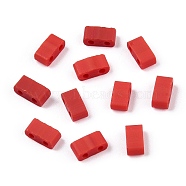 2-Hole Opaque Glass Seed Beads, Rectangle, Crimson, 4.5~5.5x2x2~2.5mm, Hole: 0.5~0.8mm(SEED-S023-21B-04)
