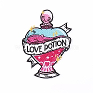 Perfume Bottle with Word Love Potion Appliques, Embroidery Iron on Cloth Patches, Sewing Craft Decoration, Cerise, 59x81mm(PW-WG66007-09)